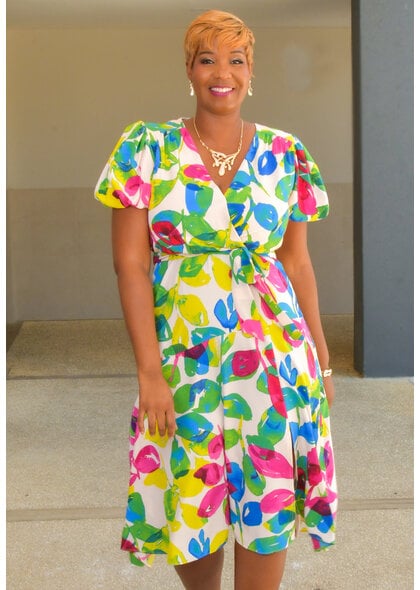 ALITA- Printed Lap Top Dress with Puff Sleeve