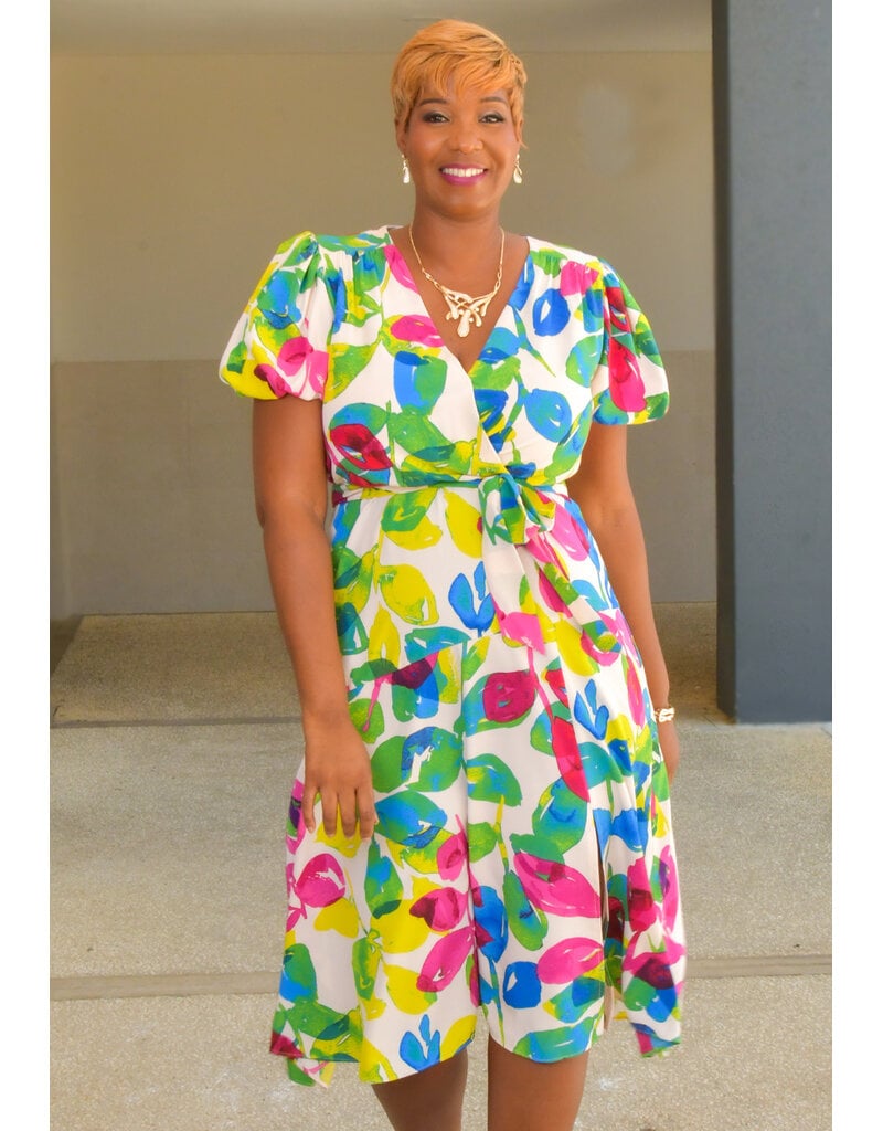 ALITA- Printed Lap Top Dress with Puff Sleeve