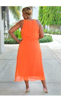 Signature FANE- Long Printed Chiffon Dress with Elastic Waist