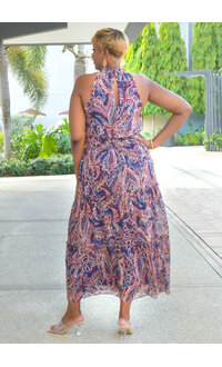 Julia Jordan FERGIL- Long Printed Hi-Neck Dress with Elastic Waist