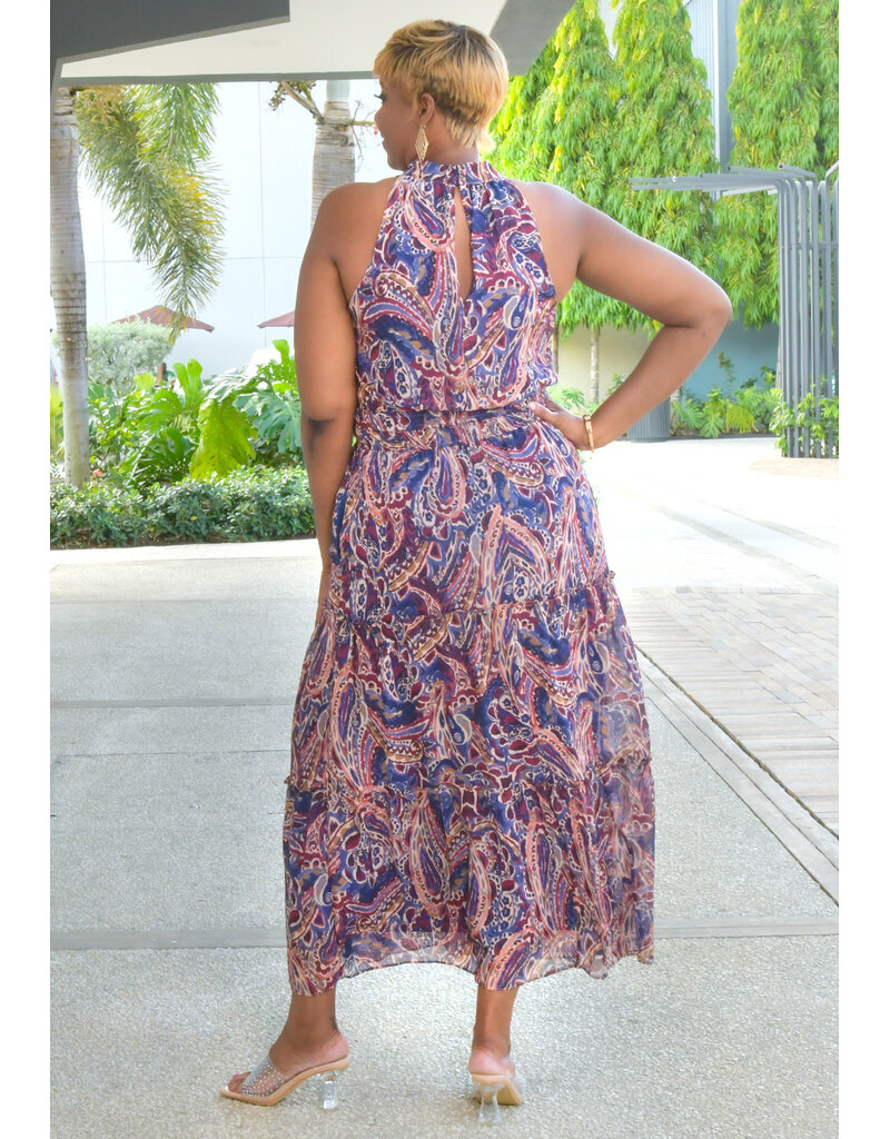 Julia Jordan FERGIL- Long Printed Hi-Neck Dress with Elastic Waist