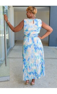 Sandra Darren FIDINA- Printed Armhole Dress with Steam Pleat Bottom