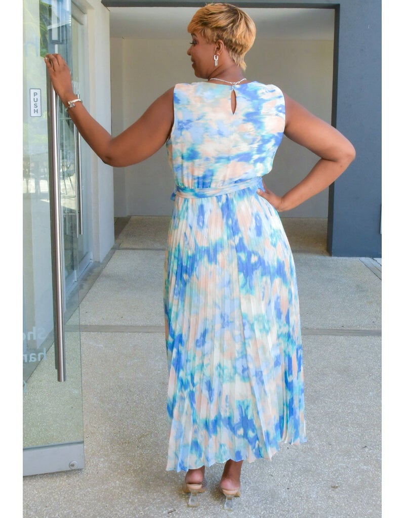 Sandra Darren FIDINA- Printed Armhole Dress with Steam Pleat Bottom