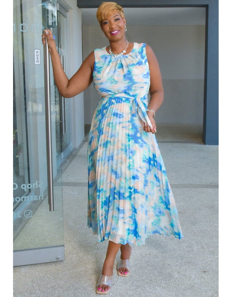 Sandra Darren FIDINA- Printed Armhole Dress with Steam Pleat Bottom