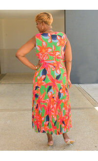 Sandra Darren FFIDINA- Floral Armhole Dress with Steam Pleat Bottom