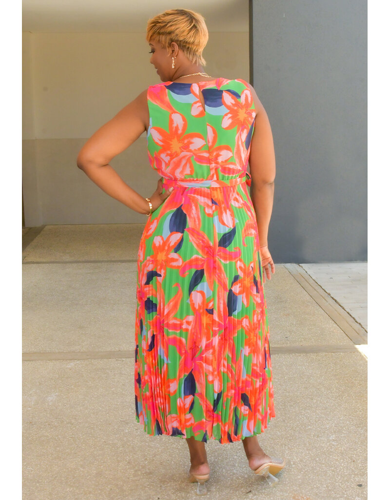 Sandra Darren FFIDINA- Floral Armhole Dress with Steam Pleat Bottom