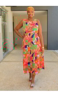 Sandra Darren FFIDINA- Floral Armhole Dress with Steam Pleat Bottom