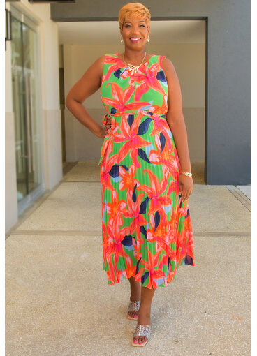 Sandra Darren FFIDINA- Floral Armhole Dress with Steam Pleat Bottom