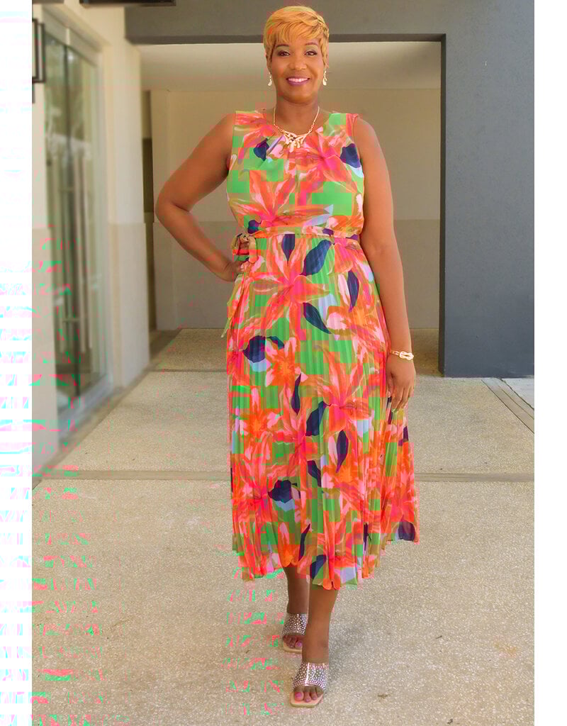 Sandra Darren FFIDINA- Floral Armhole Dress with Steam Pleat Bottom