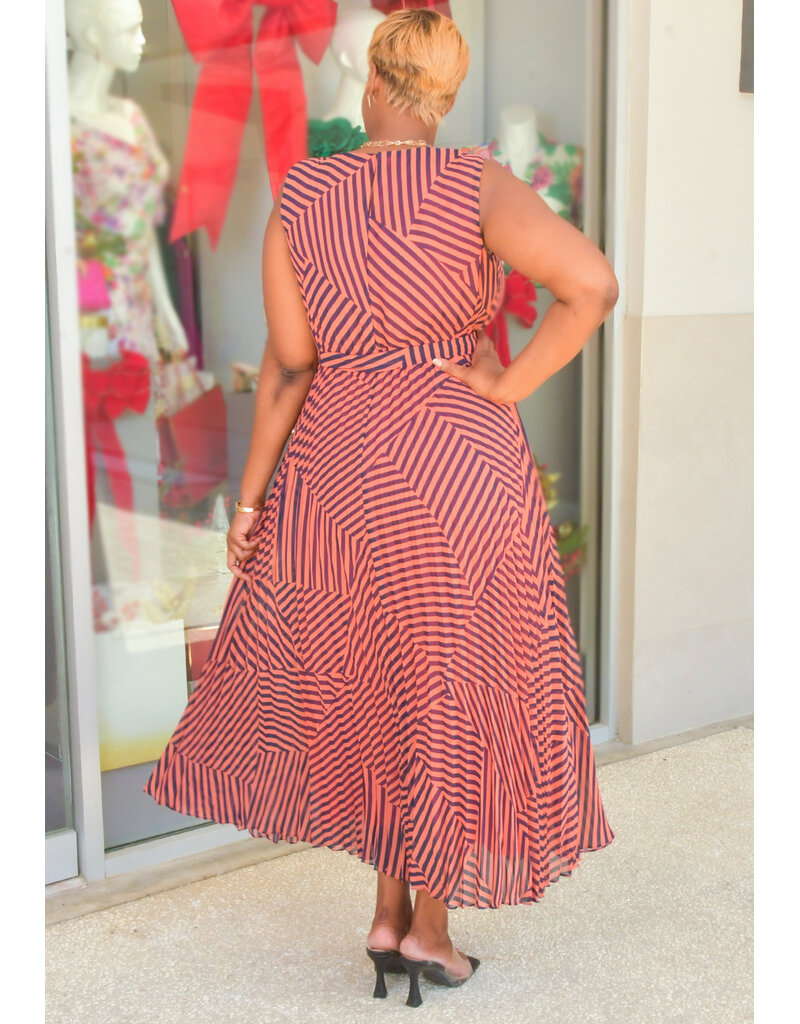 Sandra Darren FIDINA- Long Stripe Dress with Steam Pleat Bottom