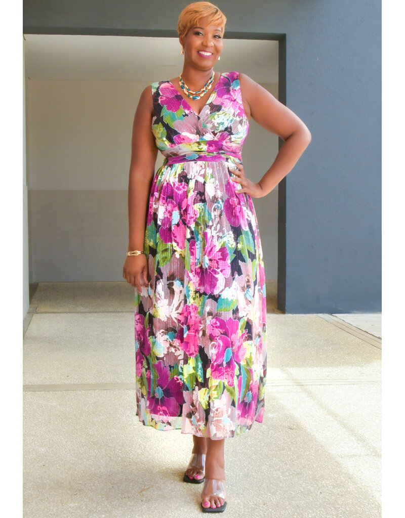 FINLEY- Floral Foil Print Long Dress