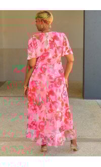 FIOLET- Long Floral V-Neck Dress with Wrap