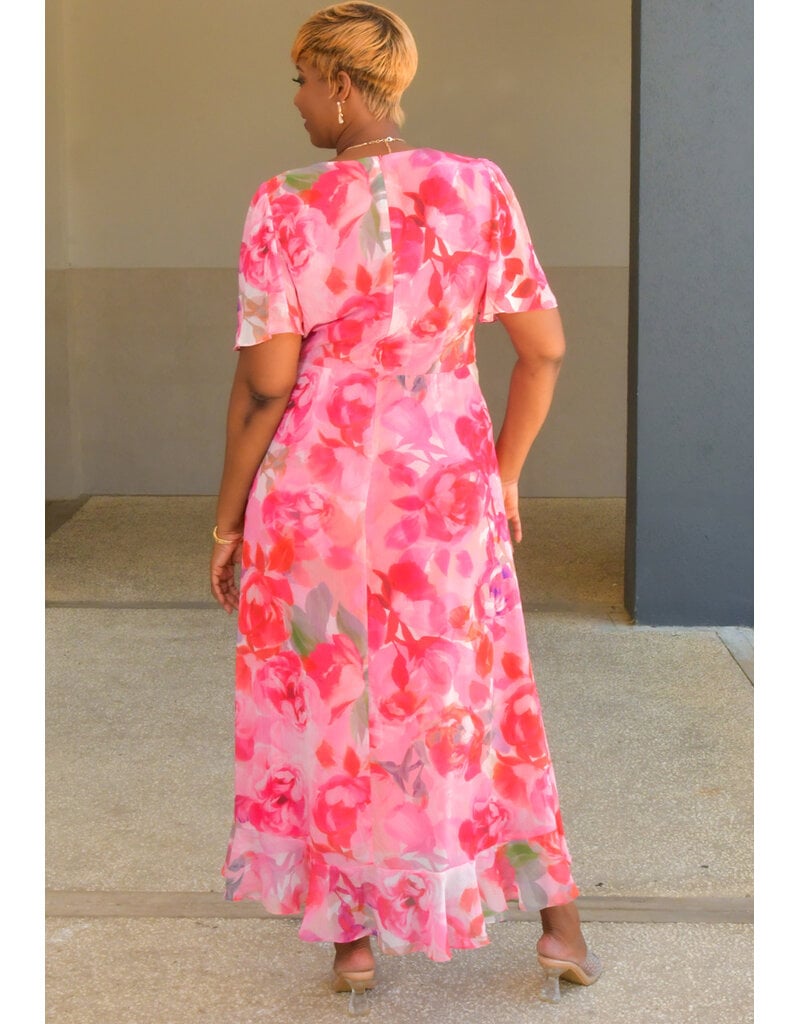 FIOLET- Long Floral V-Neck Dress with Wrap