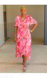 FIOLET- Long Floral V-Neck Dress with Wrap