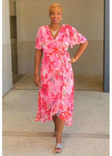 FIOLET- Long Floral V-Neck Dress with Wrap