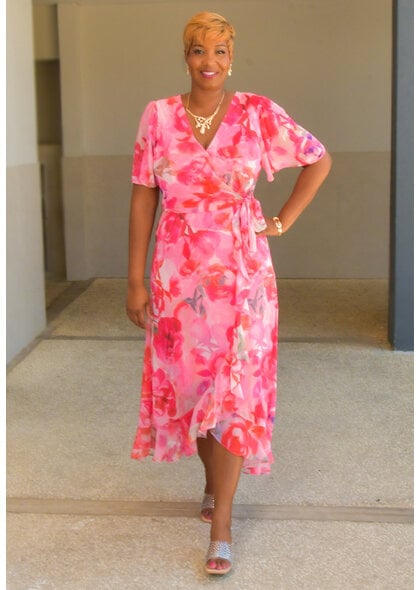FIOLET- Long Floral V-Neck Dress with Wrap