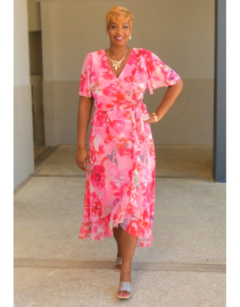 FIOLET- Long Floral V-Neck Dress with Wrap