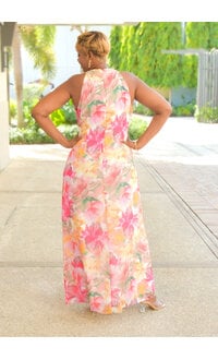 FORDIE- Floral Foil Print Hi Neck Dress