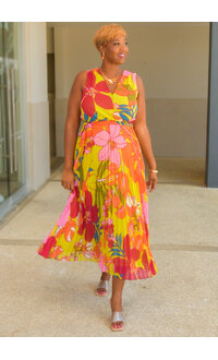 Sandra Darren FRIDEN- Floral Dress with Steam Pleat Bottom