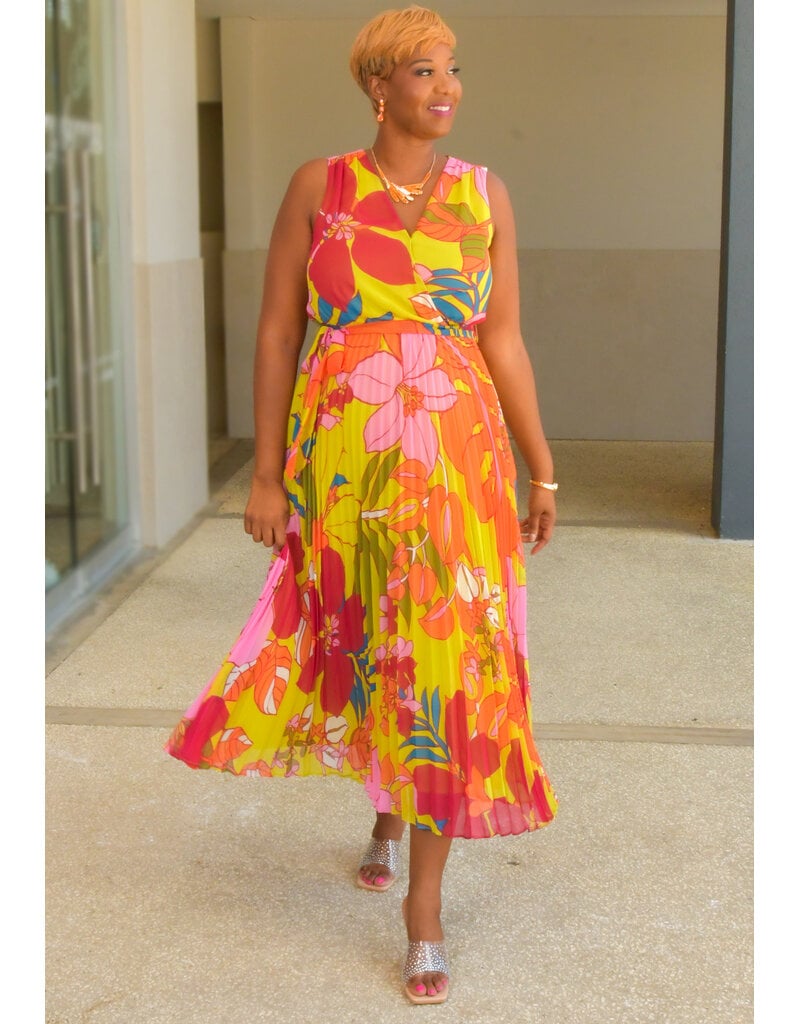 Sandra Darren FRIDEN- Floral Dress with Steam Pleat Bottom