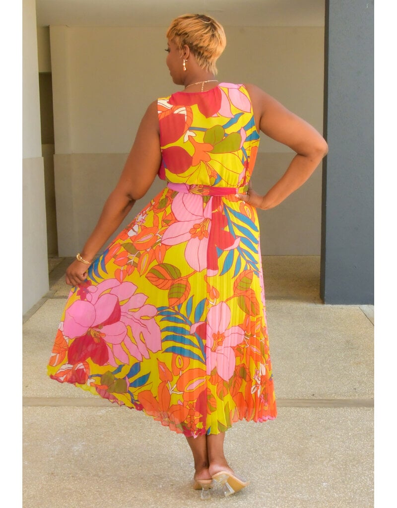 Sandra Darren FRIDEN- Floral Dress with Steam Pleat Bottom