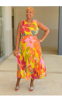 Sandra Darren FRIDEN- Floral Dress with Steam Pleat Bottom