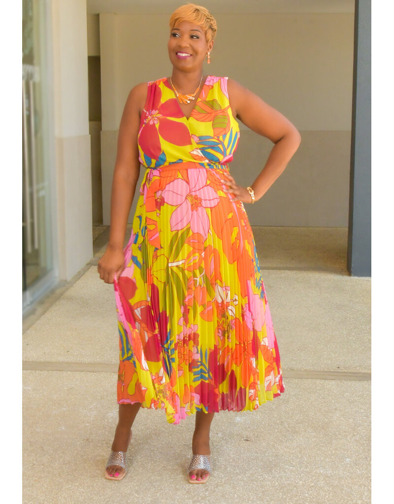 Sandra Darren FRIDEN- Floral Dress with Steam Pleat Bottom