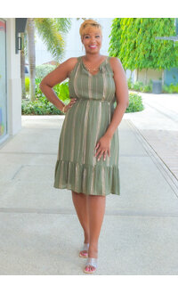 GERMINI- Stripe Foil V Neck Dress with Chain