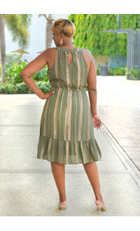 GERMINI- Stripe Foil V Neck Dress with Chain