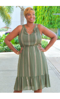 GERMINI- Stripe Foil V Neck Dress with Chain