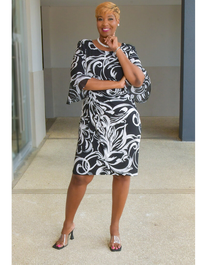 IHEEM- Printed Wrap Dress with 3/4 Trumpet Sleeves