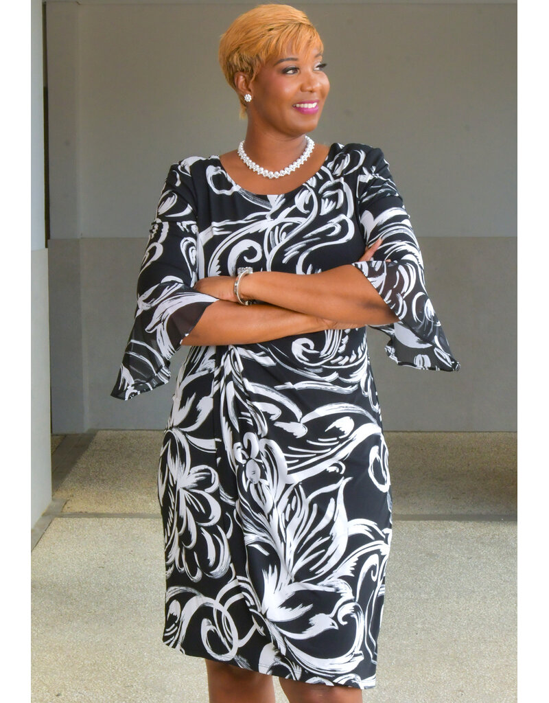 IHEEM- Printed Wrap Dress with 3/4 Trumpet Sleeves