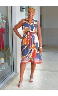 52SEVEN KASSA- Printed Armhole Dress with Collar