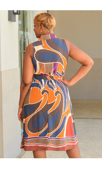 52SEVEN KASSA- Printed Armhole Dress with Collar