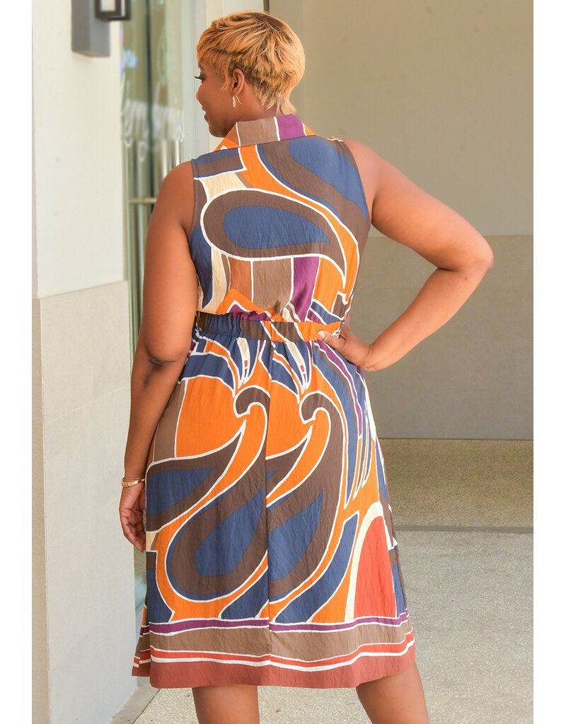 52SEVEN KASSA- Printed Armhole Dress with Collar