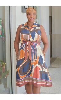 52SEVEN KASSA- Printed Armhole Dress with Collar