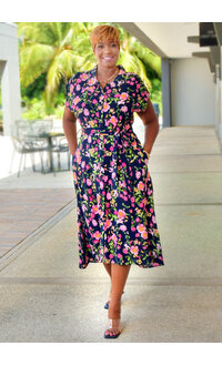 Nina Leonard KEATON-Printed Button Down Dress with Collar