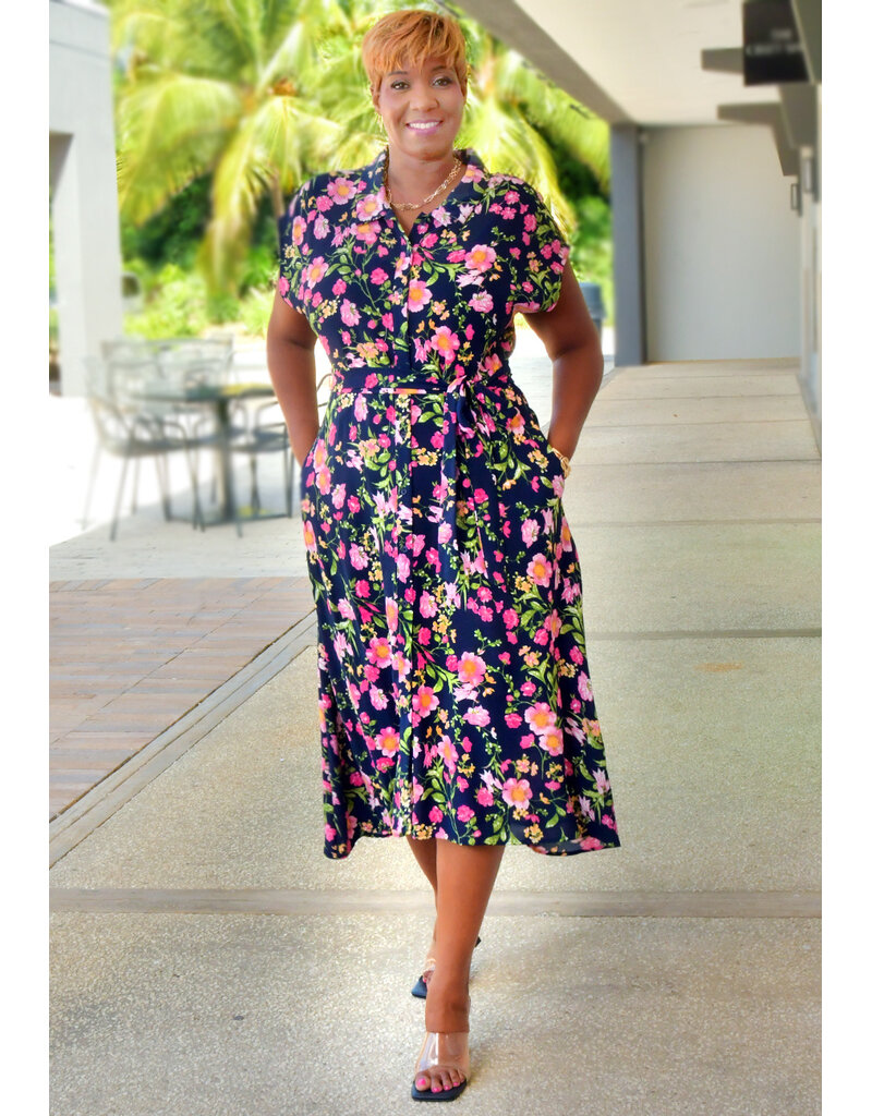 Nina Leonard KEATON-Printed Button Down Dress with Collar