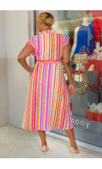 Nina Leonard KEATON-Printed Button Down Dress with Collar