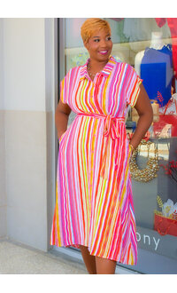 Nina Leonard KEATON-Printed Button Down Dress with Collar