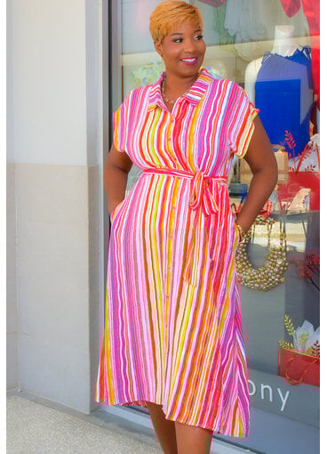 Nina Leonard KEATON-Printed Button Down Dress with Collar