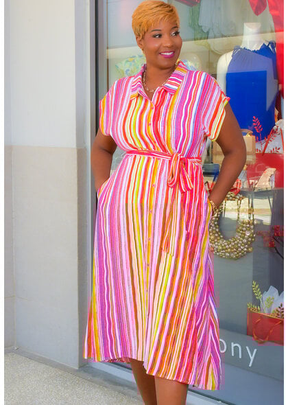 Nina Leonard KEATON-Printed Button Down Dress with Collar