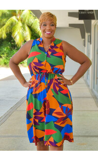 52SEVEN KESSY- Printed Armhole Split Neck Dress