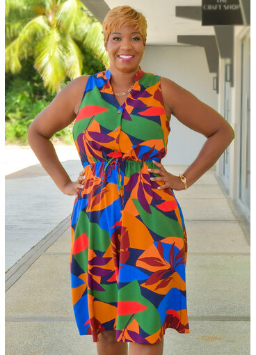 52SEVEN KESSY- Printed Armhole Split Neck Dress