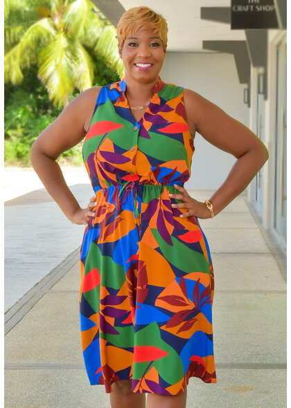 52SEVEN KESSY- Printed Armhole Split Neck Dress