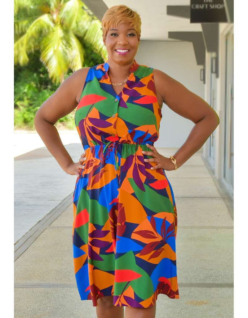 52SEVEN KESSY- Printed Armhole Split Neck Dress