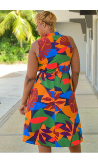 52SEVEN KESSY- Printed Armhole Split Neck Dress