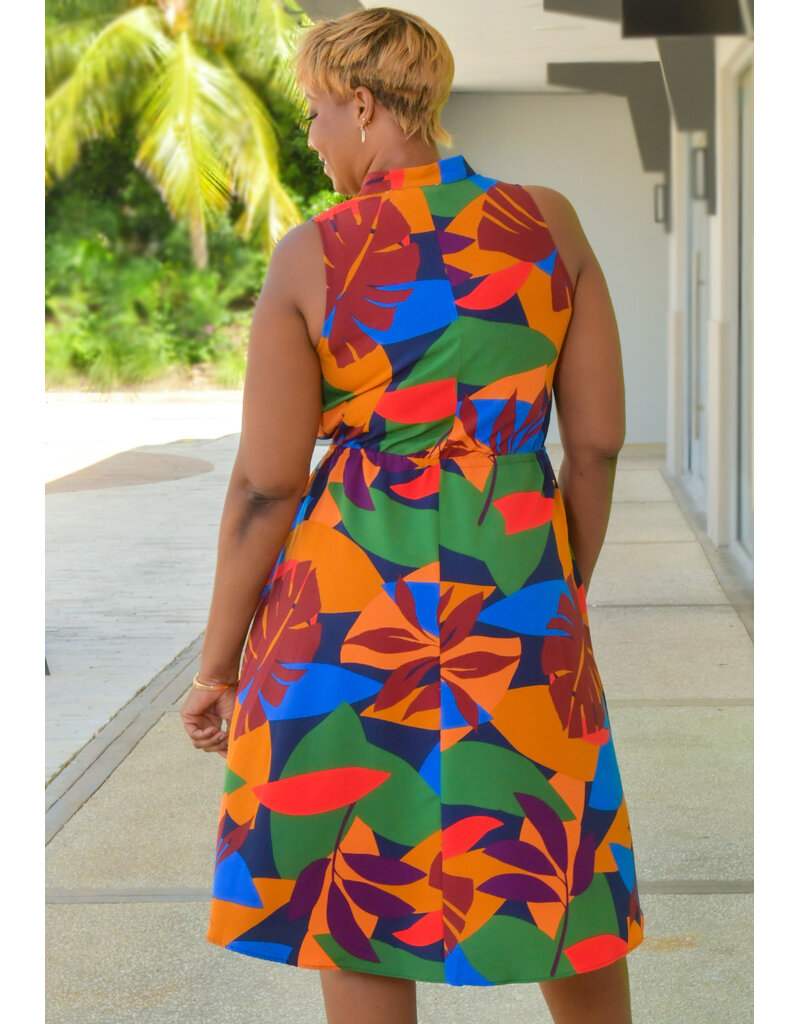 52SEVEN KESSY- Printed Armhole Split Neck Dress