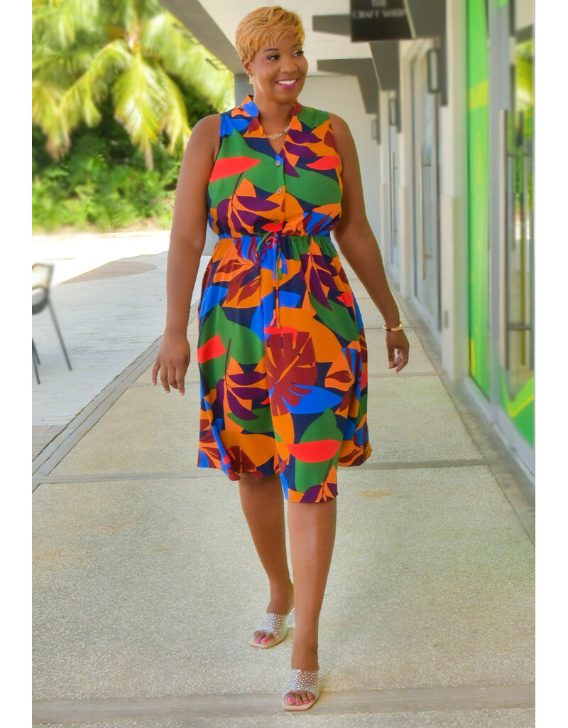 52SEVEN KESSY- Printed Armhole Split Neck Dress