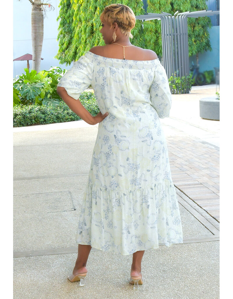 MARISSA OLIVIA KOLLYNS- Printed Elastic Neck Puff Sleeve Dress